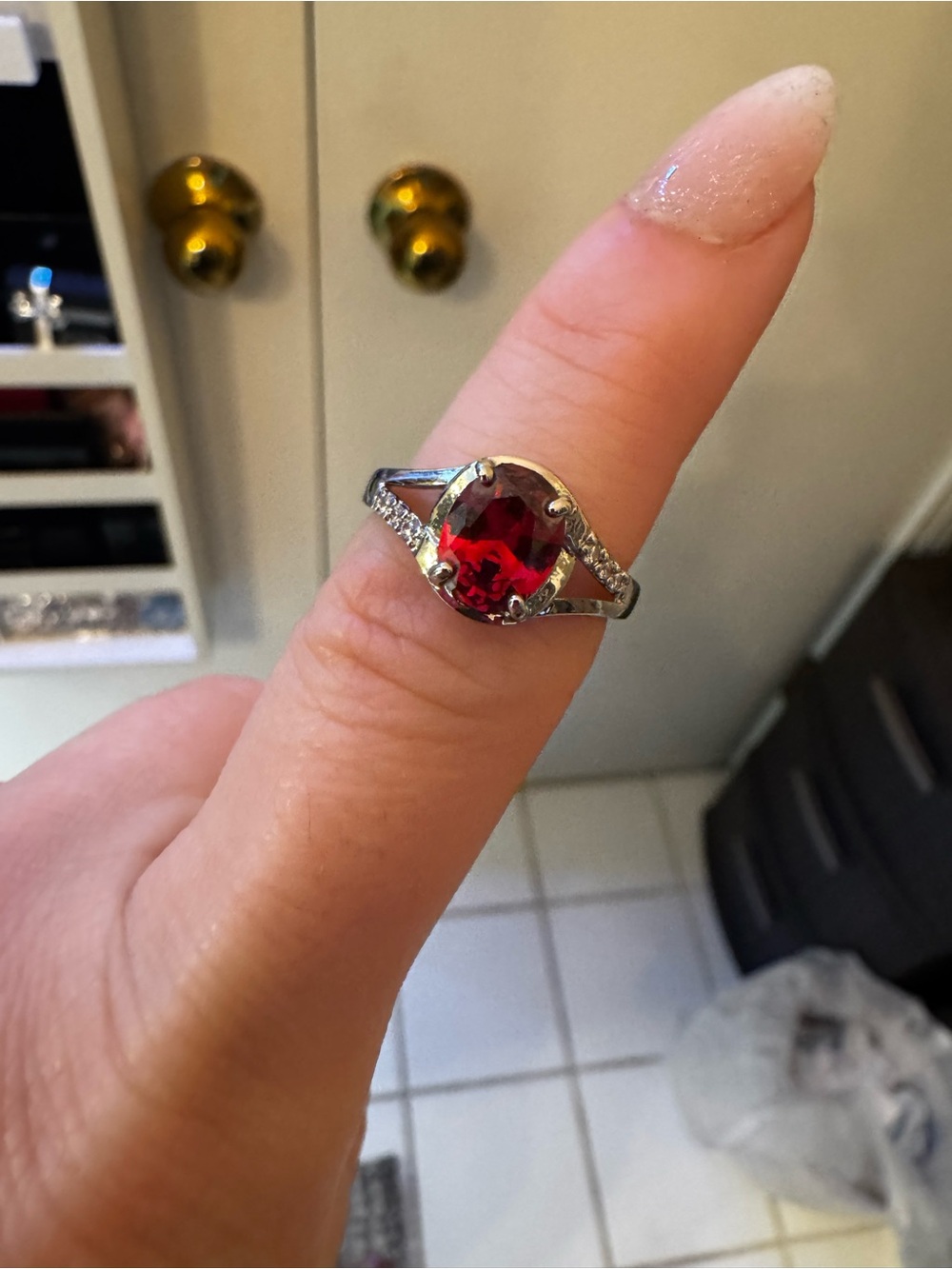 Red Stone Silver Ring